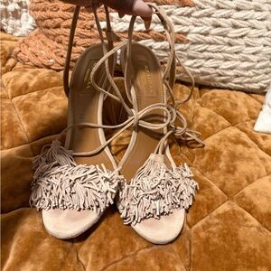 Aquazzura Beige Fringed Sandals